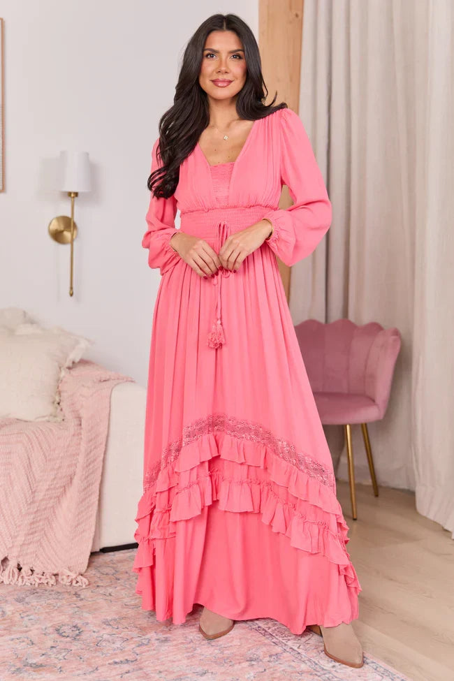 Lucky To Have You Coral Maxi Dress