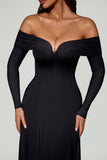 Off Shoulder Lace Up A Line Midaxi Dress in Black