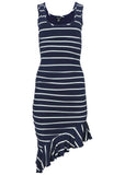 Ruffle Hem High Low Dress Navy White