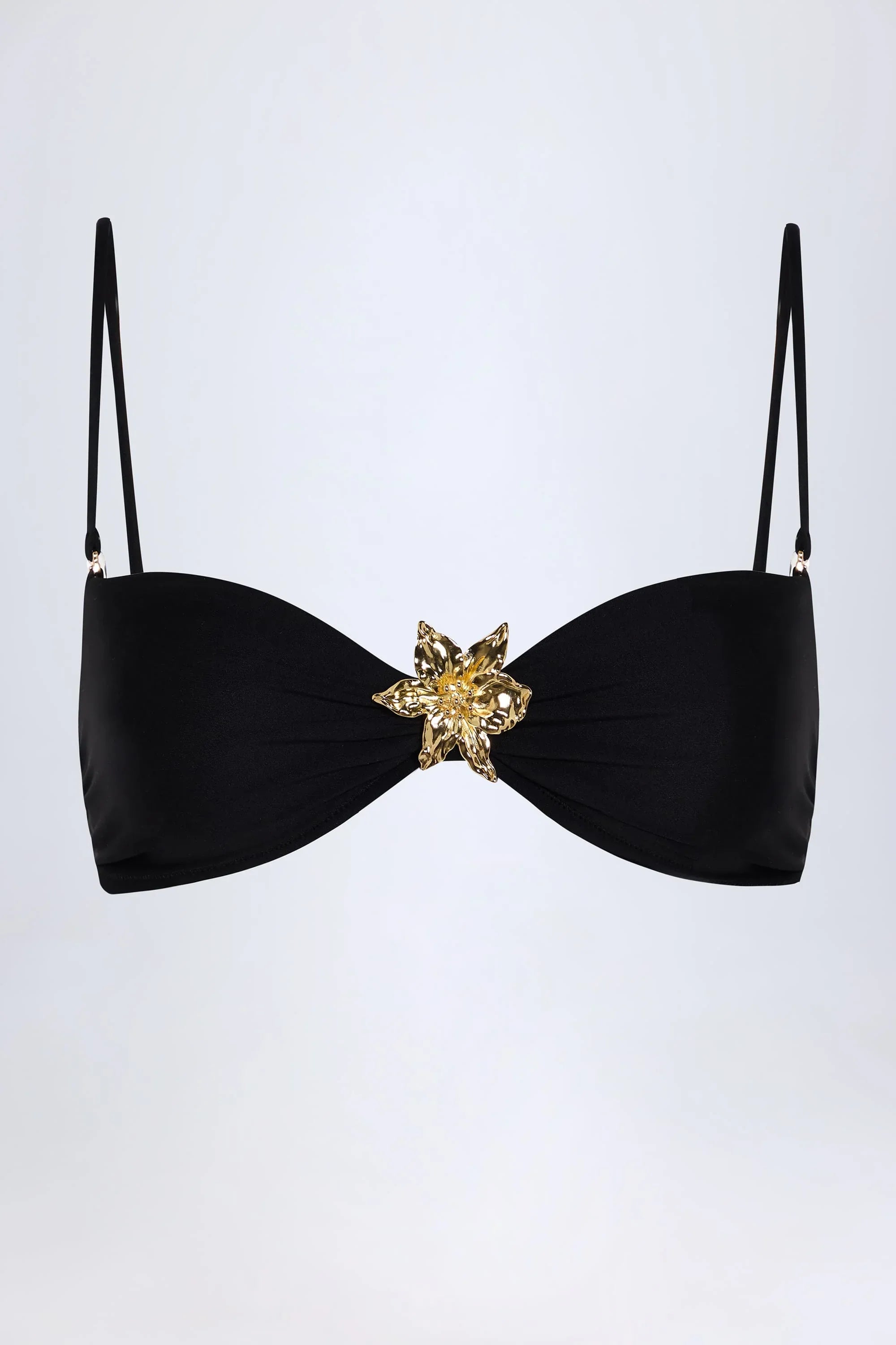 Hardware Detail Halterneck Bikini Top in Black