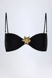 Hardware Detail Halterneck Bikini Top in Black