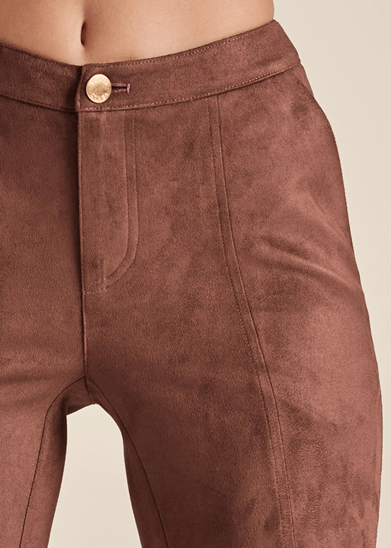 Faux Suede Flare Pants Brown Multi