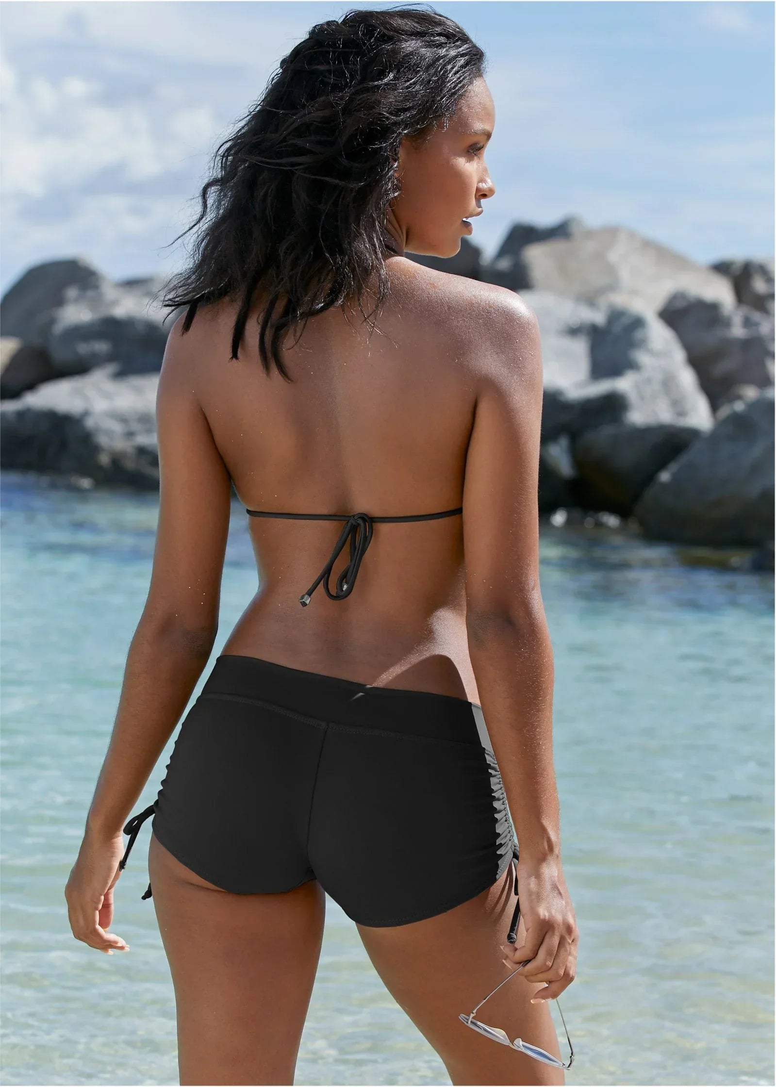 Adjustable Side Swim Short Black Beauty
