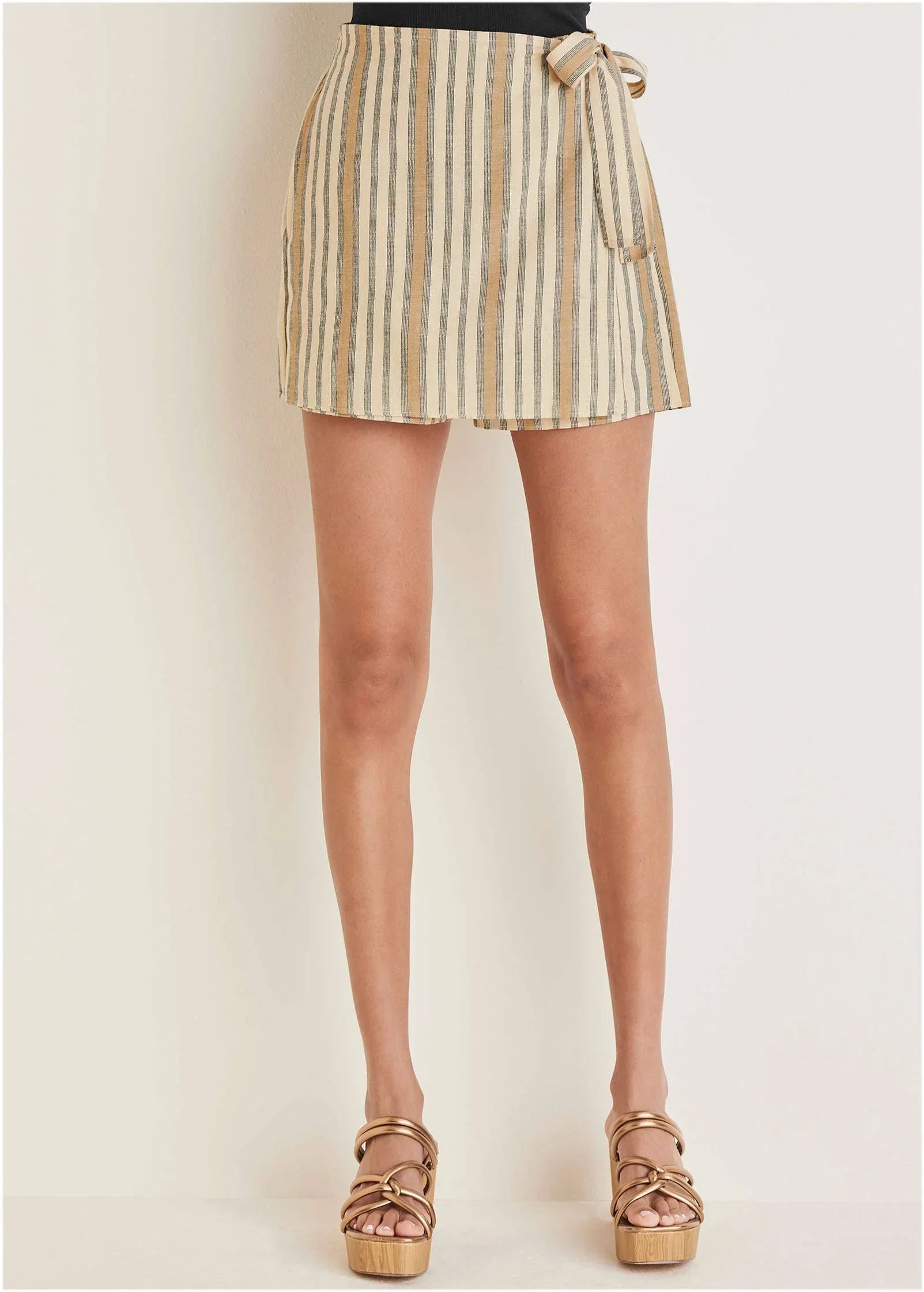 Linen Wrap Skort Tan Combo