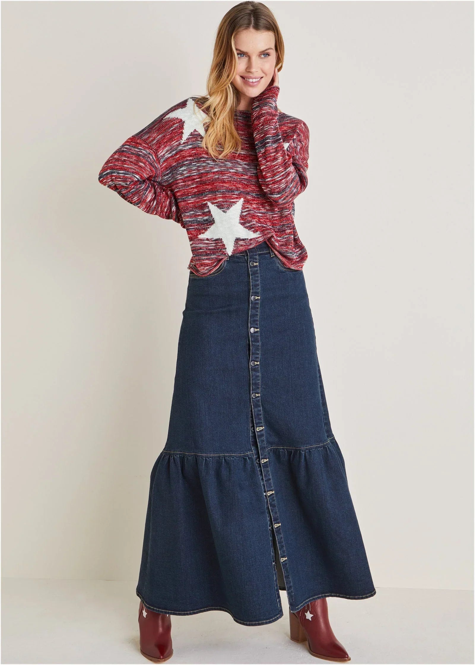 Denim Button Down Skirt Dark Wash