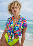 Beach Button Down Shirt Flower Garden