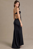 Satin Embellished Bralette Gown in Black