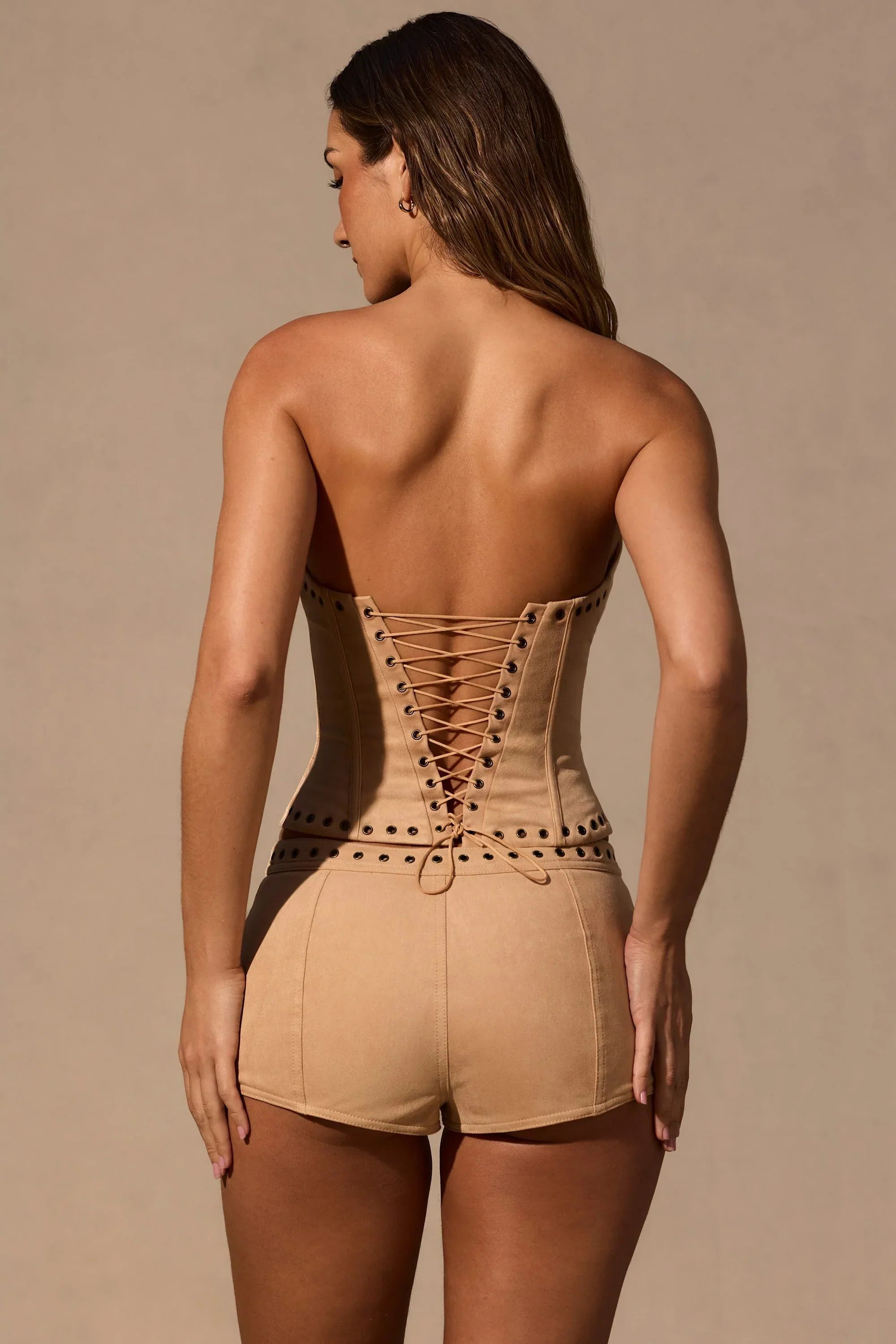 Lace Up Corset Top in Tan