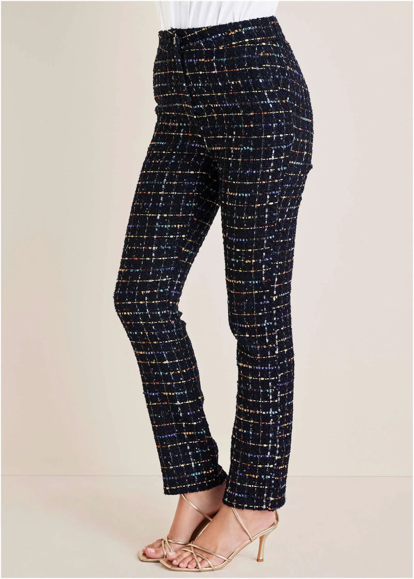 Tweed Straight Leg Trousers Black Multi