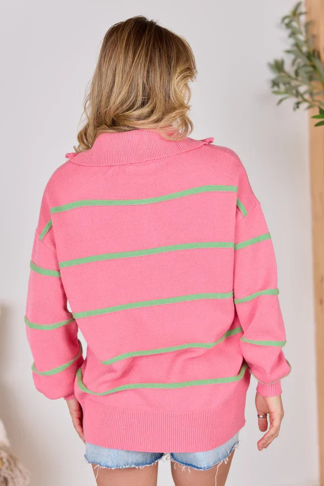 Sunday Stripe Club Pink And Green Quarter Zip