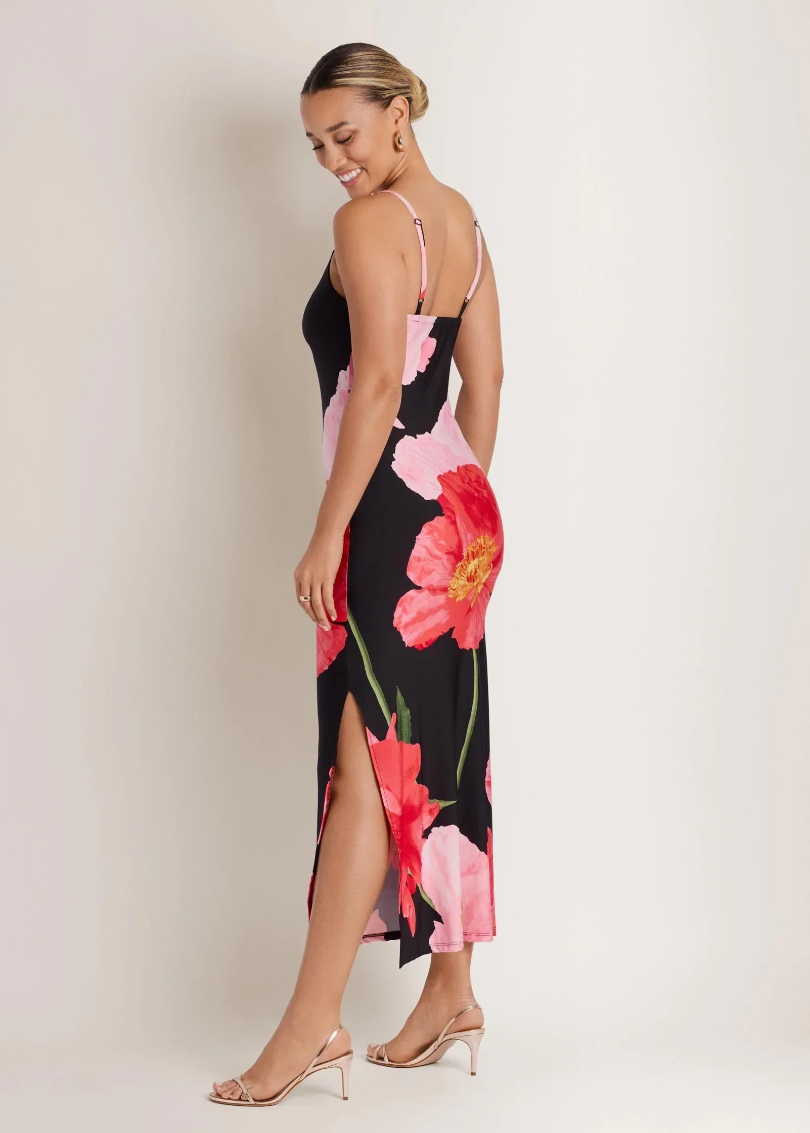 Large Poppies Maxi Dress Black Floral