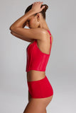 Vinyl Lace Up Corset Top in Fire Red