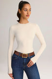 Modal Round Neck Long Sleeve Bodysuit in Cream