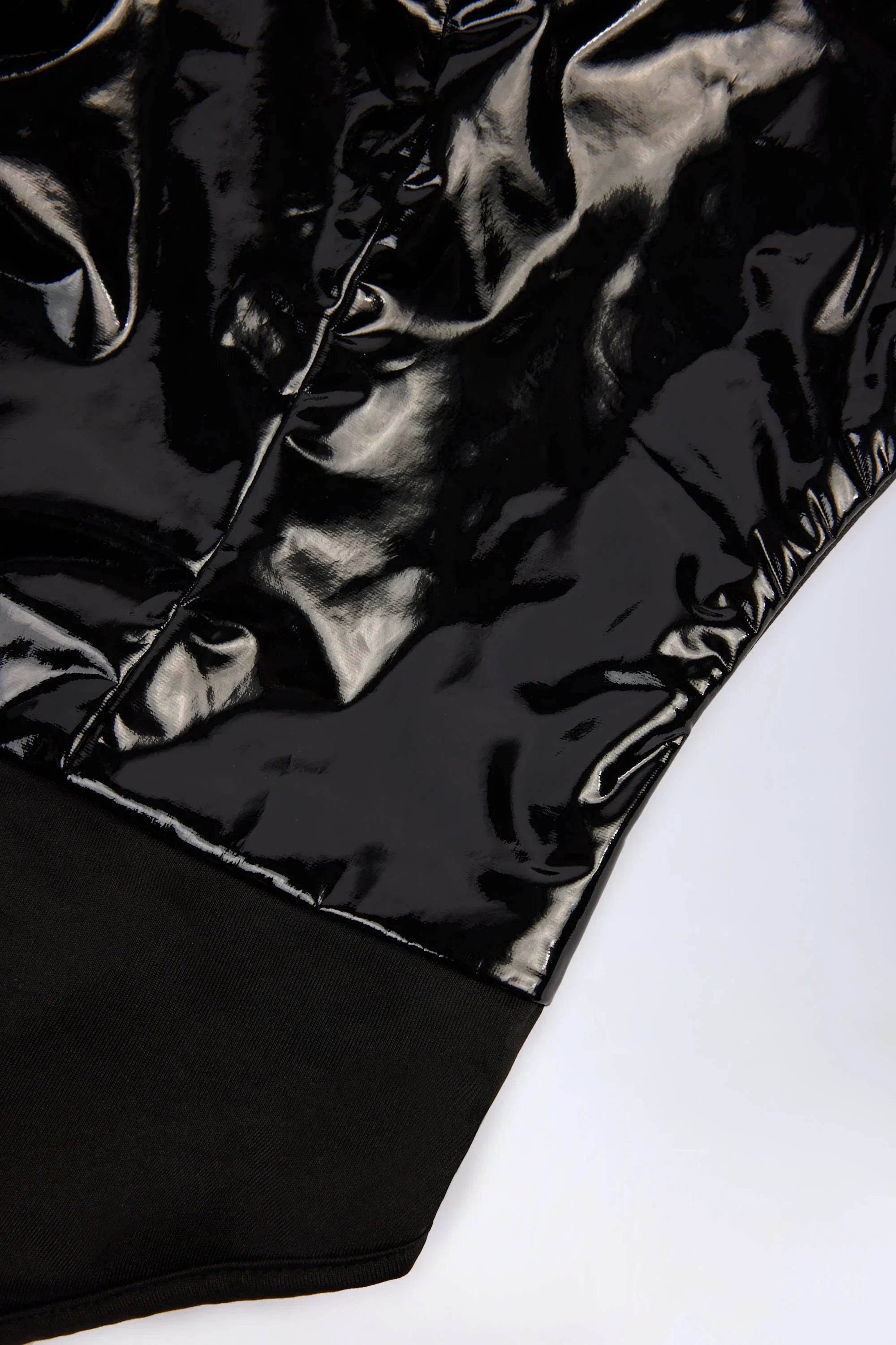 Glossy Vinyl Plunge Neck Bodysuit in Black
