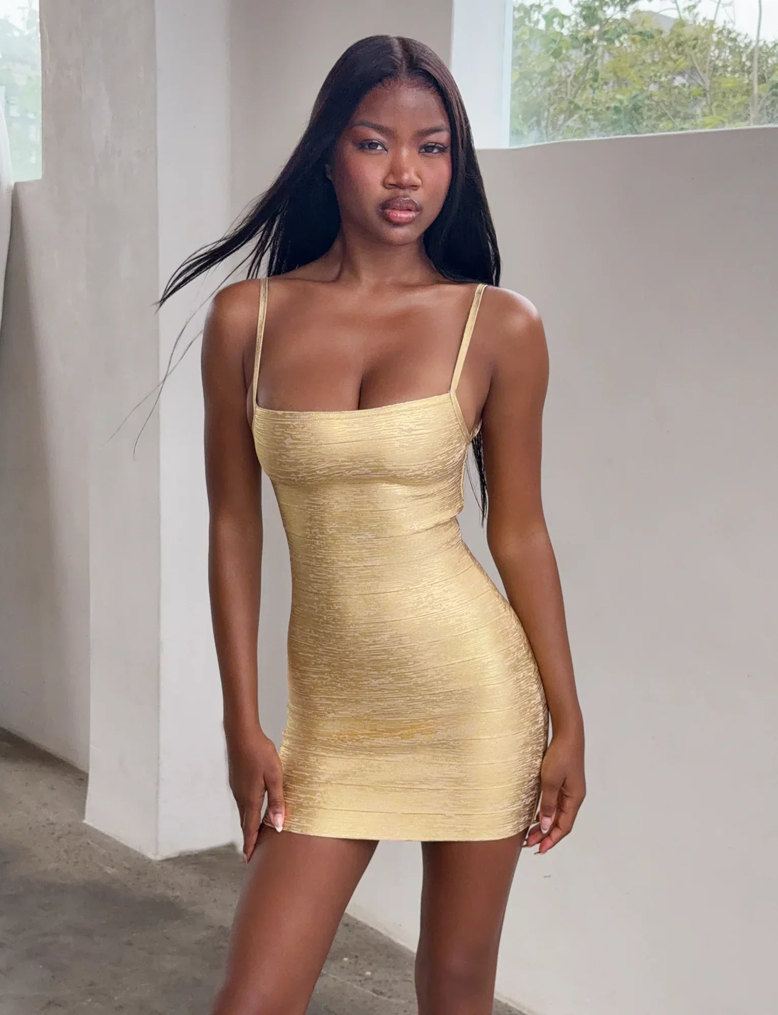 MIDORI METALLIC BANDAGE DRESS GOLD