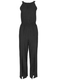 Linen Front Slit Jumpsuit Jet Black