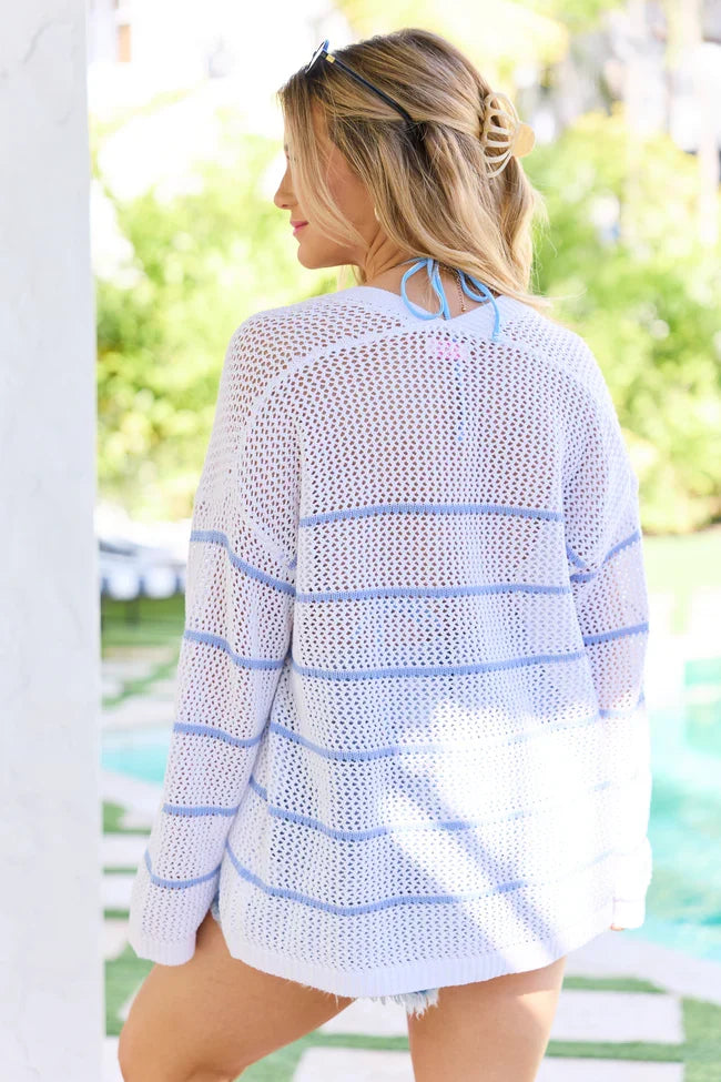 Shay White And Blue Stripe Cardigan