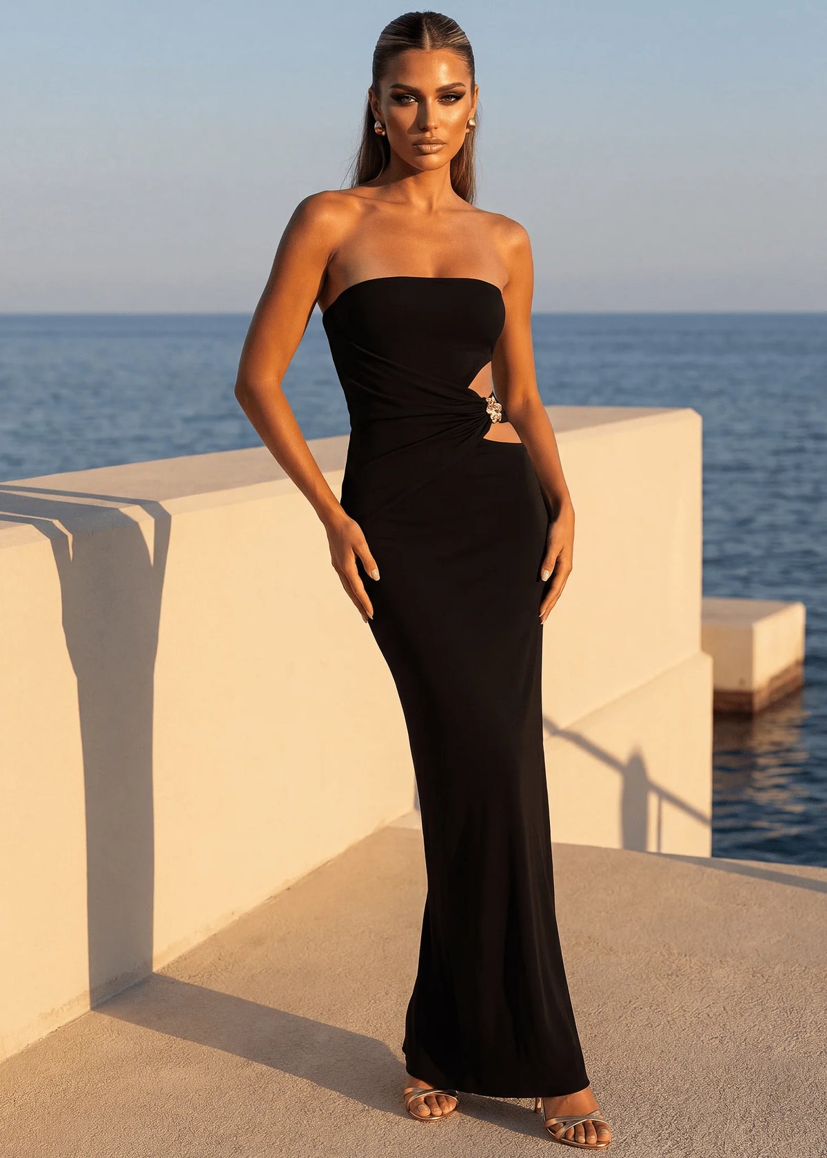 Iconic Heat Strapless Cut Out Maxi Dress Black