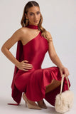 Asymmetric Scarf Detail Midaxi Dress in True Red
