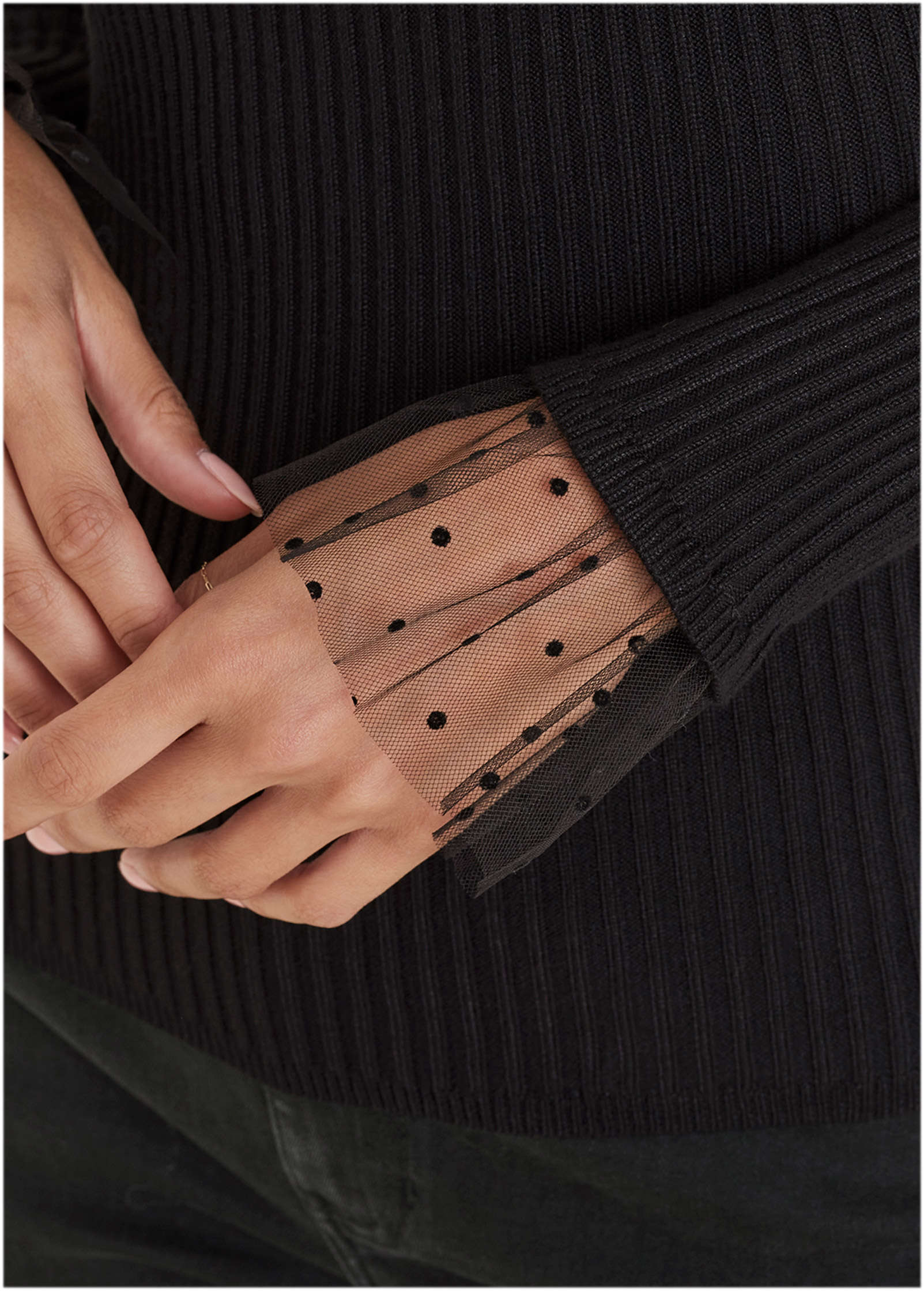 Ribbed Organza Sweater Jet Black