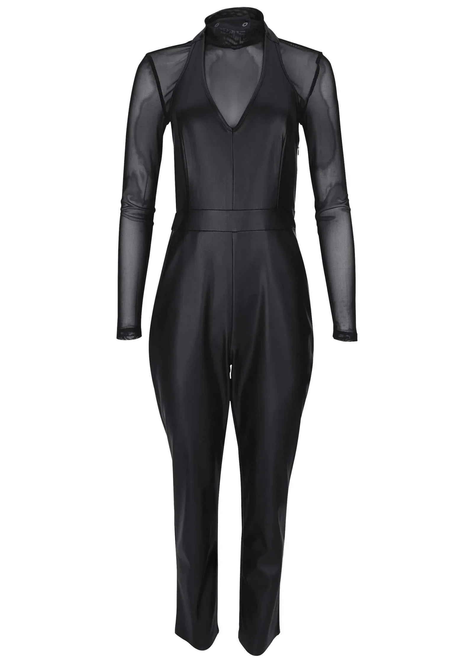 Faux Leather Jumpsuit Jet Black