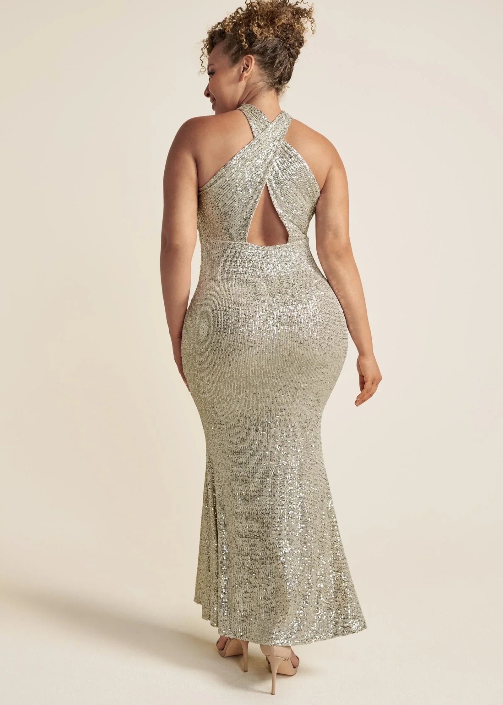 Sequin Keyhole Gown Champagne