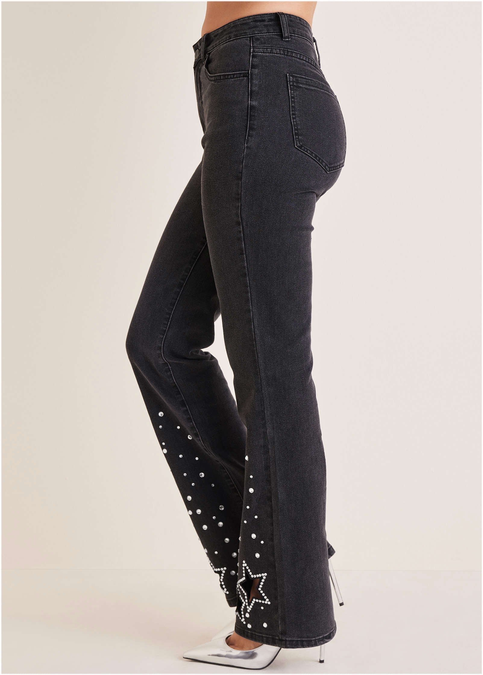 Rhinestone Embellished Jeans Black Wash
