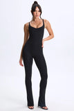 Modal Plunge Open Back Flared Jumpsuit in Black
