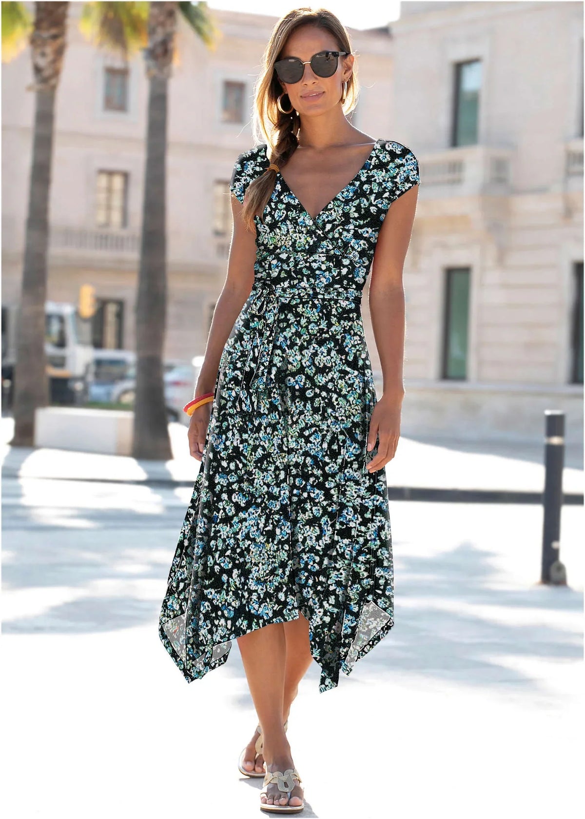 Floral Printed Dress Black Blue