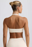 Brushed Jersey V Neck Sports Bra in Vanilla