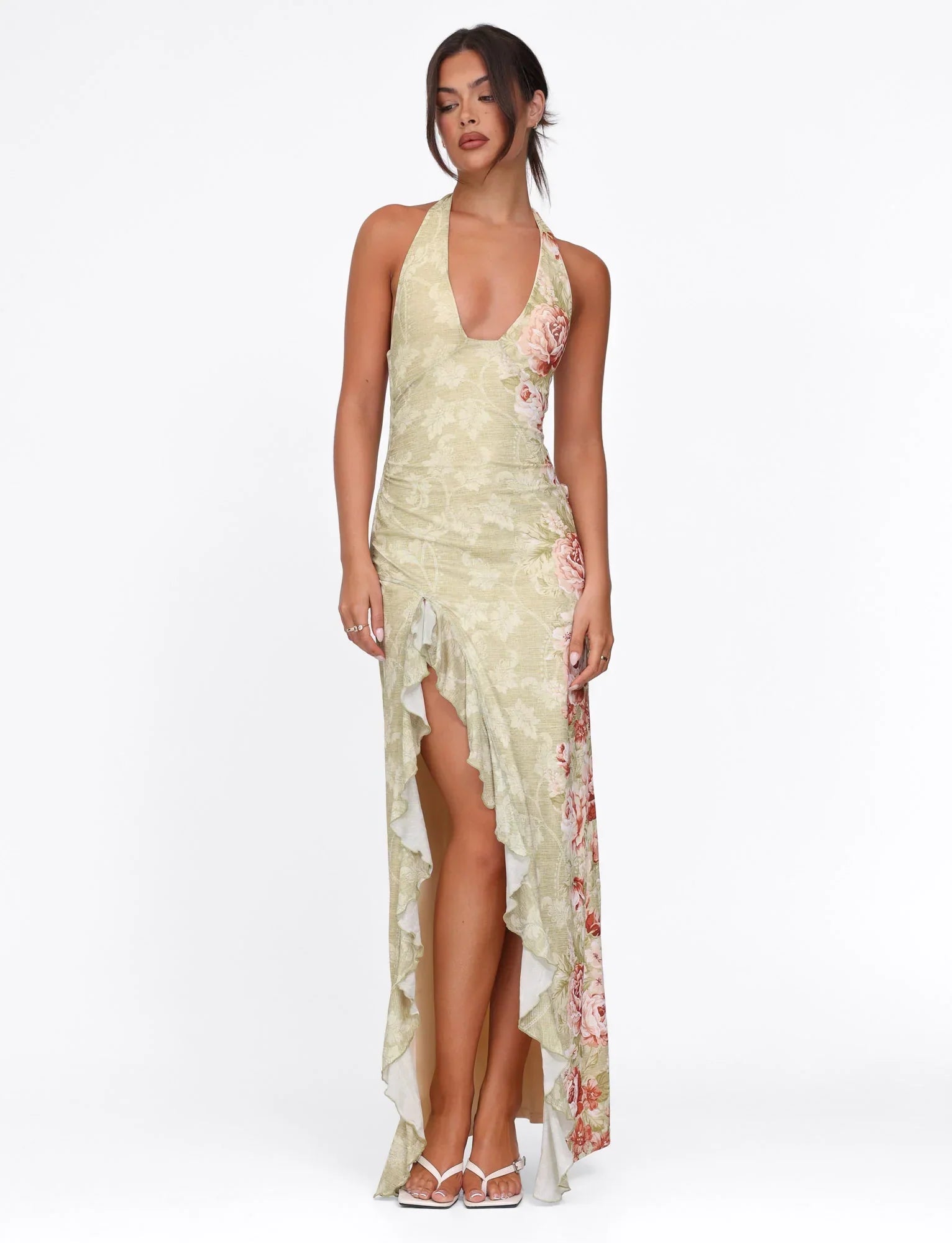 SIRENA MAXI DRESS YELLOW FLORAL ROSE STRIPE