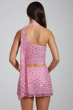 Embellished Asymmetric Scarf Detail Top in Pink