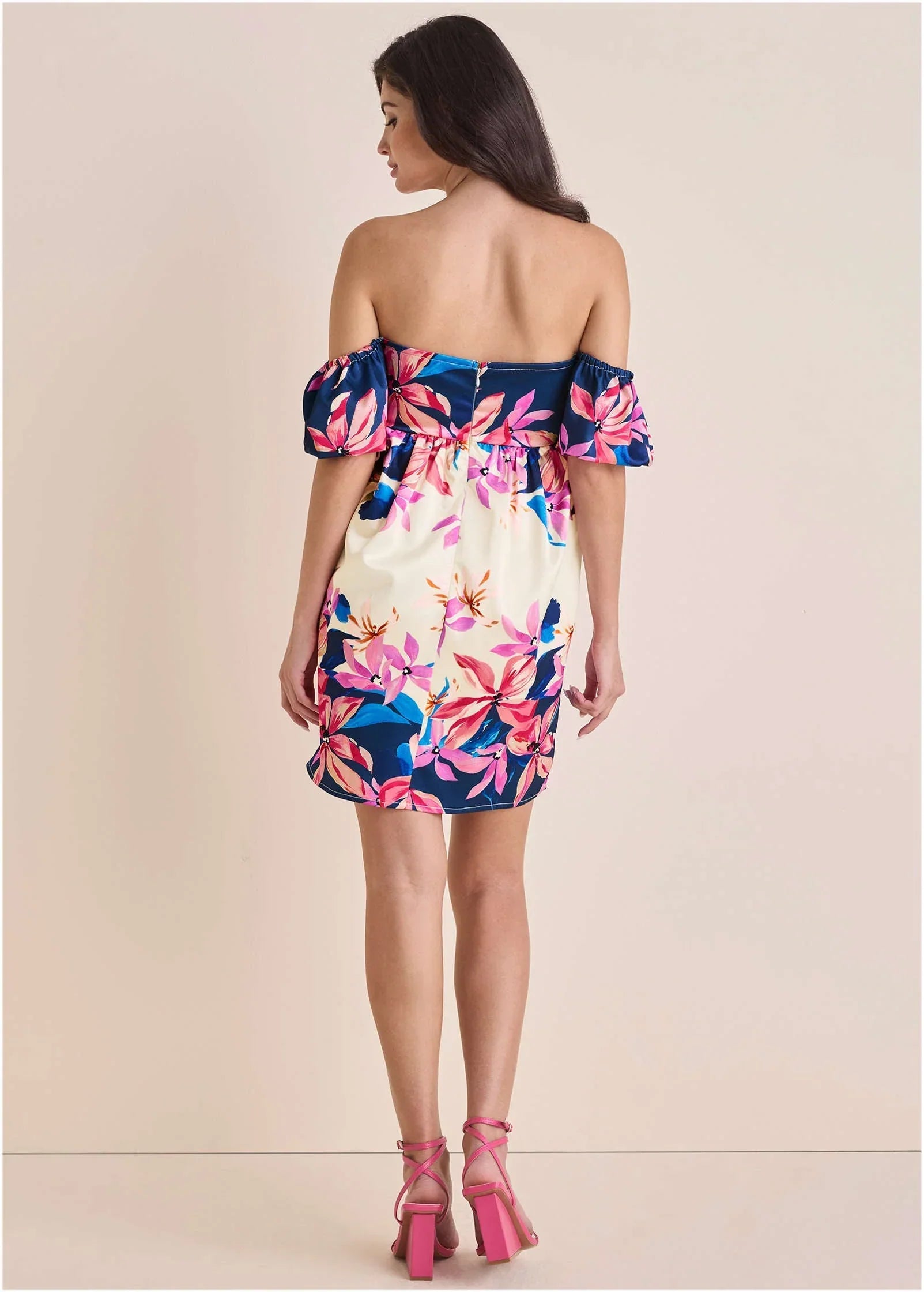 Off The Shoulder Satin Mini Flower Wave