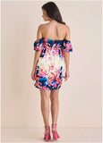 Off The Shoulder Satin Mini Flower Wave