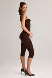 Modal Square Neck Bodycon Capri Jumpsuit in Chocolate Brown