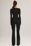Denim Mid Rise Flared Jeans in Black
