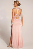 Cowl Neck Thigh High Gown in Blush Pink