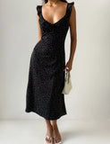 LOTTIE RUFFLE MIDI DRESS BLACK POLKA