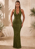 All The Right Reasons Sequin Backless Maxi Dress Olive Green