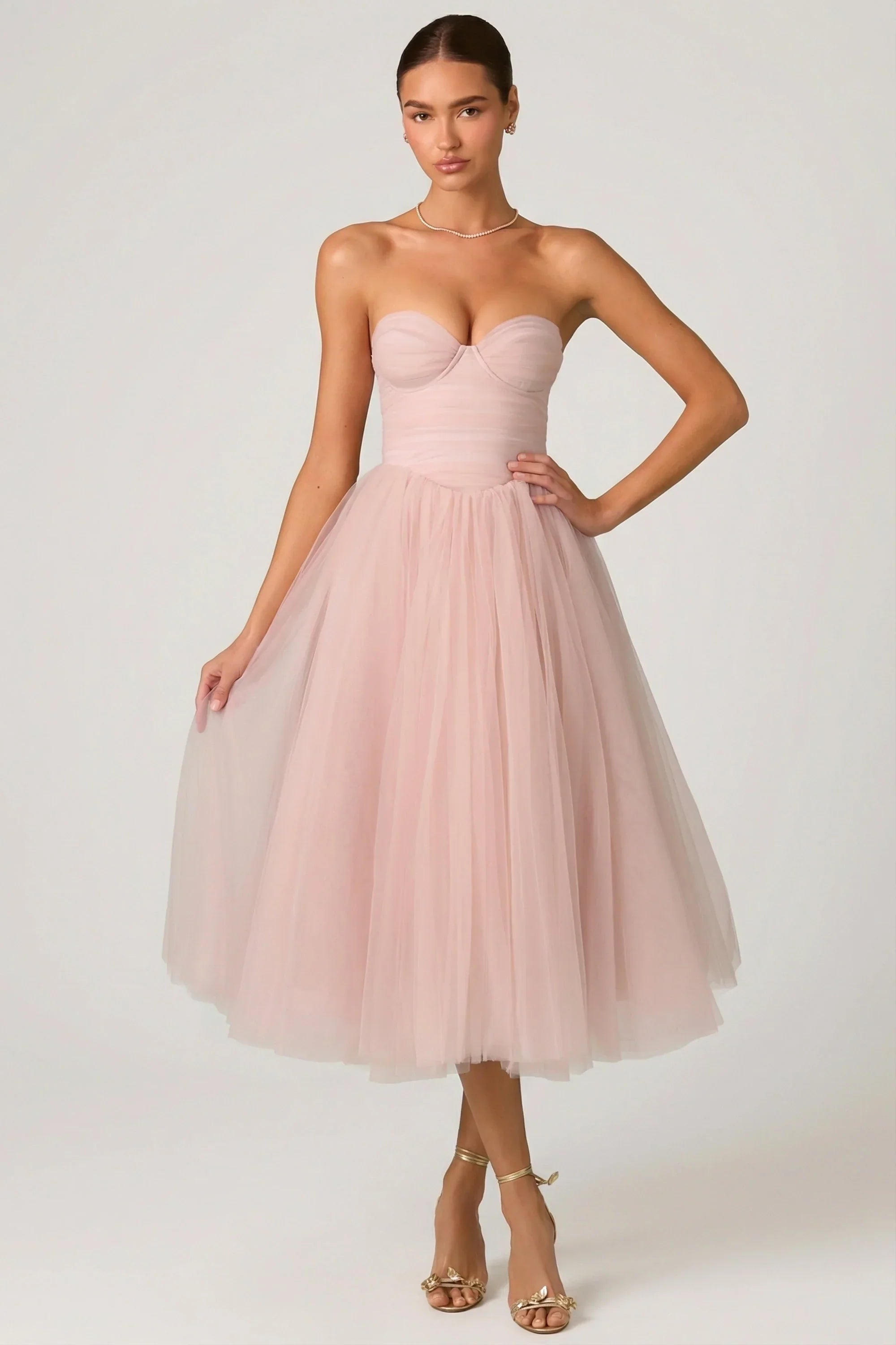 Tulle Corset Midaxi Dress in Dusty Rose