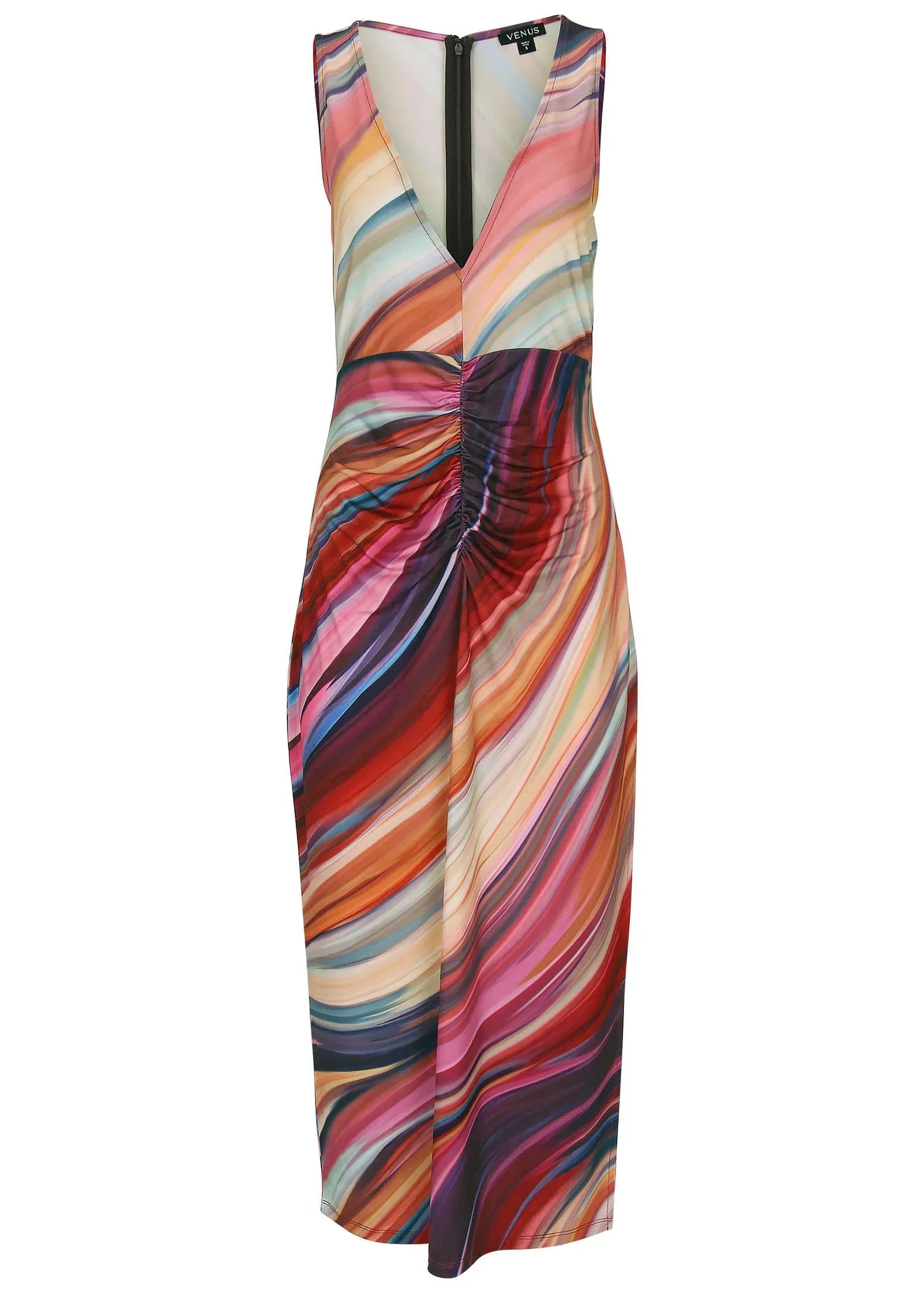 Plunging Maxi Dress Dark Rainbow