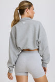 Quarter Zip Cropped Sweatshirt in Grey Marl