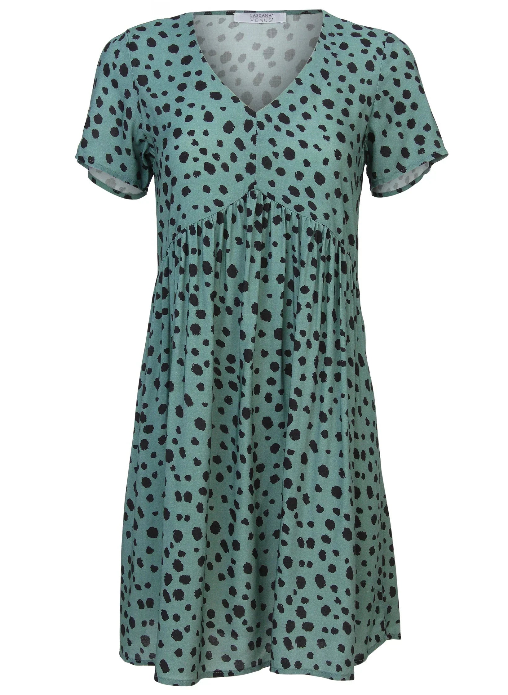 Printed V Neck Dress Green Black