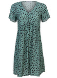 Printed V Neck Dress Green Black