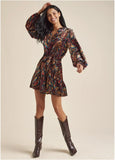 Burnout Velvet Mini Dress Black Multi