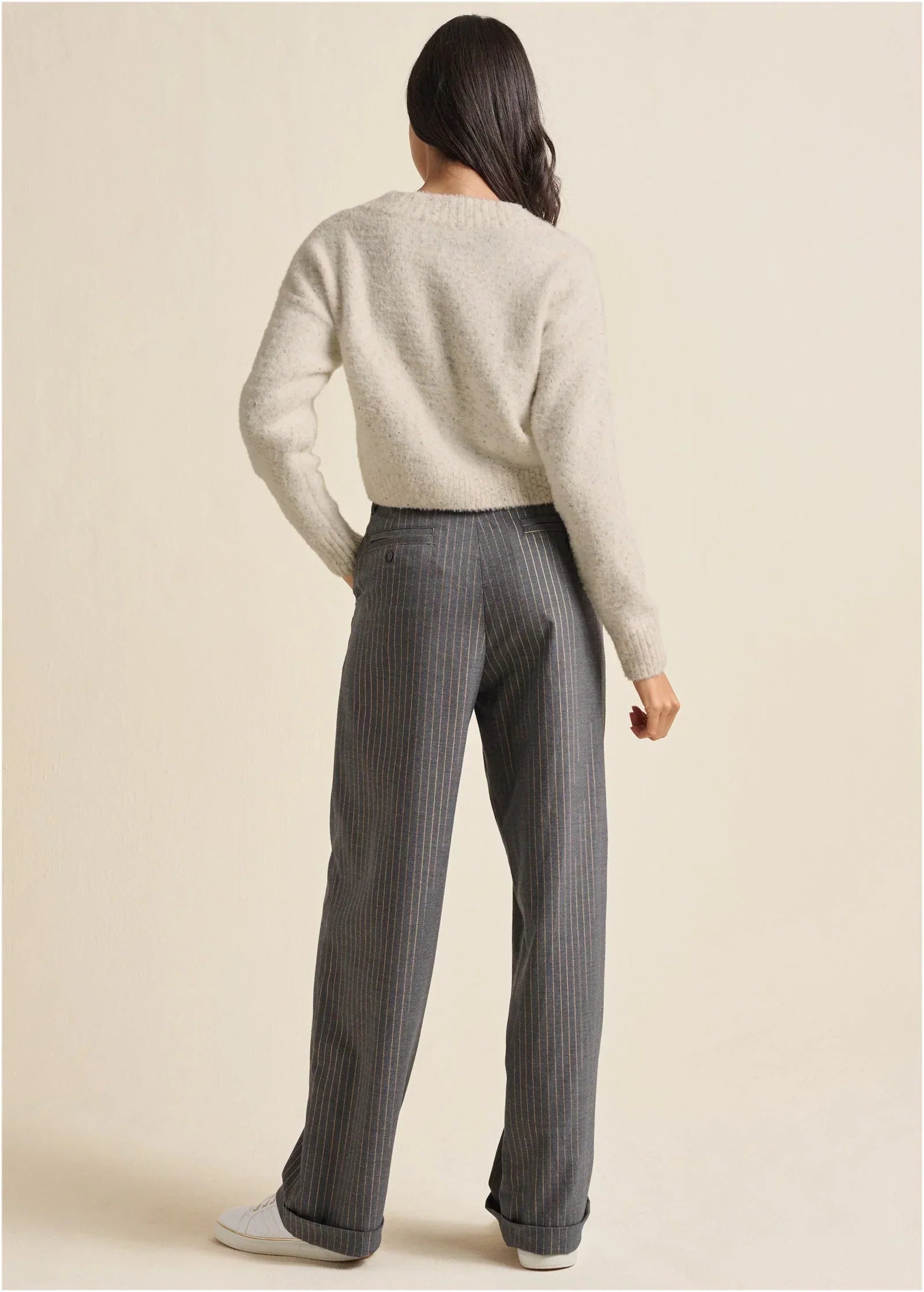 Stripe Wide Leg Trousers Grey Gold