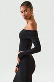 Modal Off Shoulder Long Sleeve Top in Black