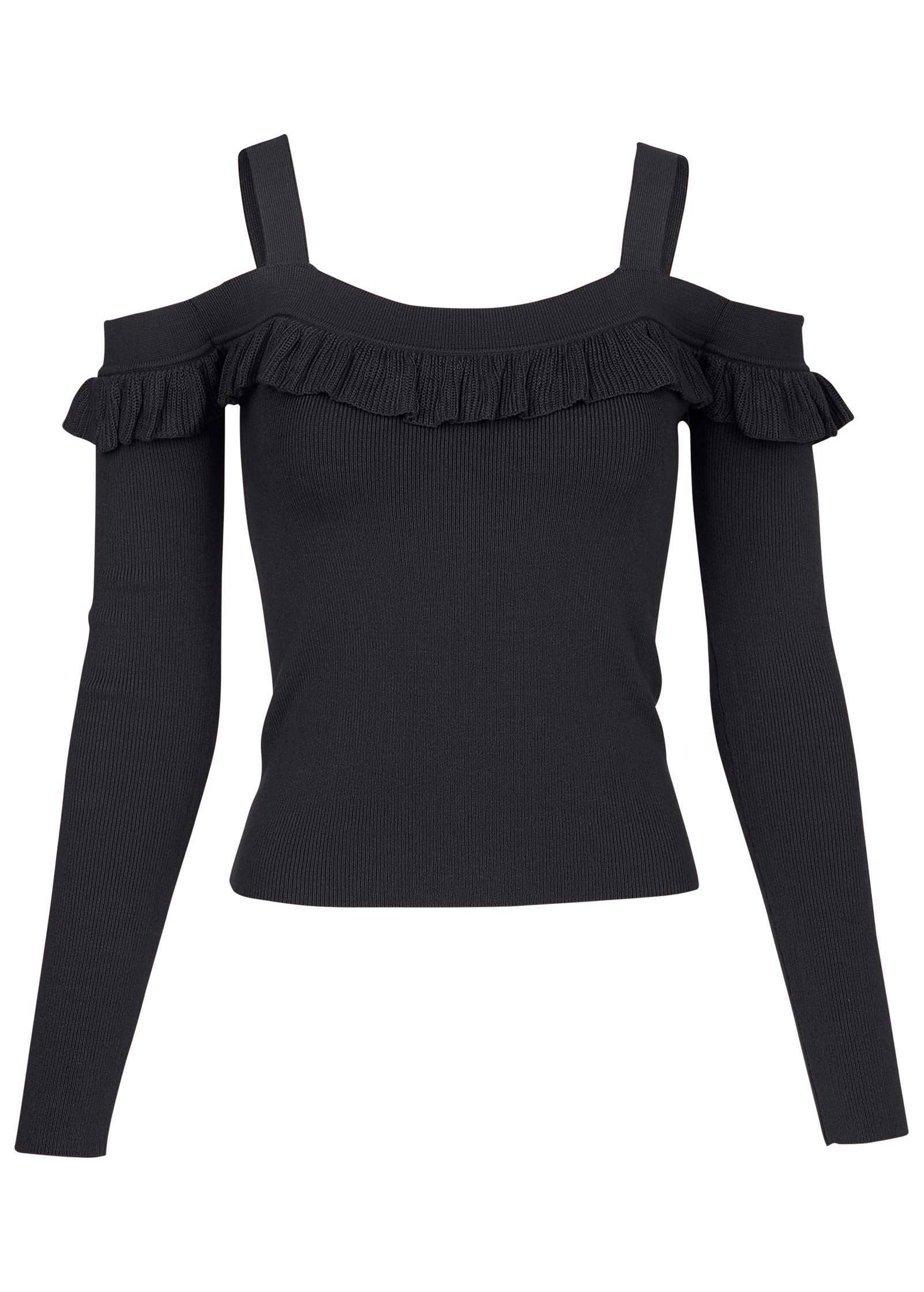 Cold Shoulder Ruffle Top Jet Black