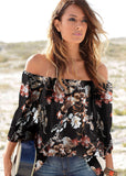 Bell Sleeve Printed Top Black Multi