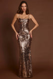 Embellished Straight Neck Maxi Dress in Black Gold Foil
